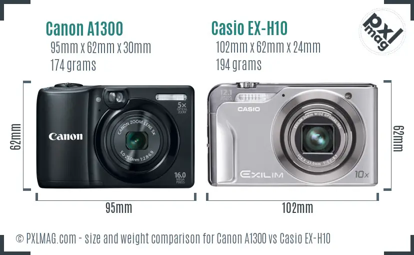 Canon A1300 vs Casio EX-H10 size comparison