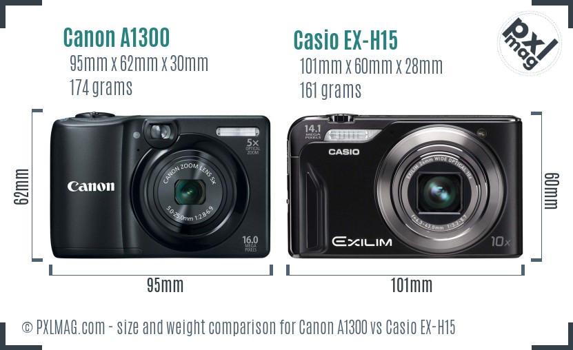 Canon A1300 vs Casio EX-H15 size comparison