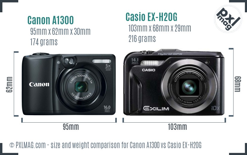 Canon A1300 vs Casio EX-H20G size comparison