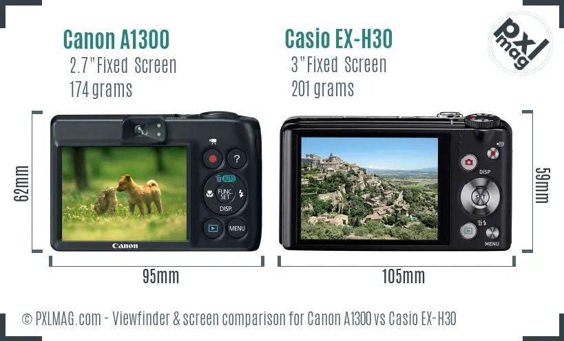 Canon A1300 vs Casio EX-H30 Screen and Viewfinder comparison