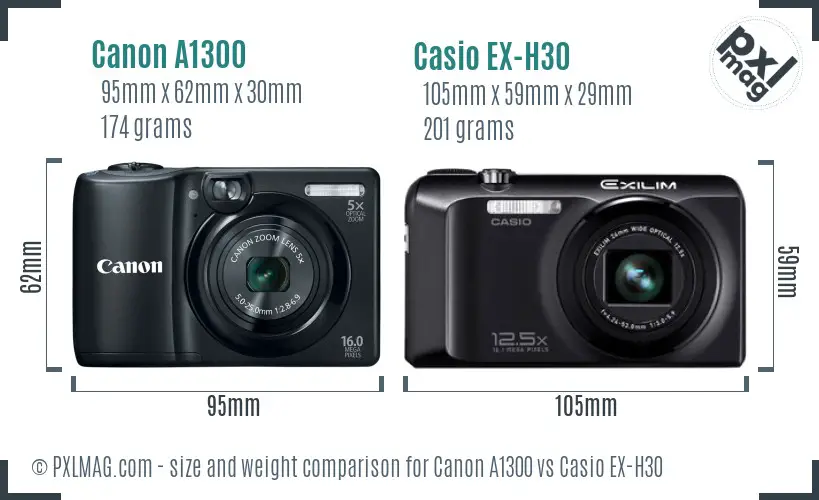 Canon A1300 vs Casio EX-H30 size comparison