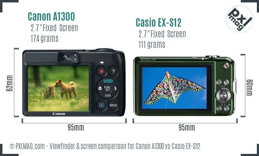 Canon A1300 vs Casio EX-S12 Screen and Viewfinder comparison
