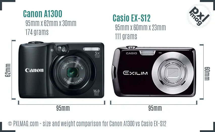 Canon A1300 vs Casio EX-S12 size comparison