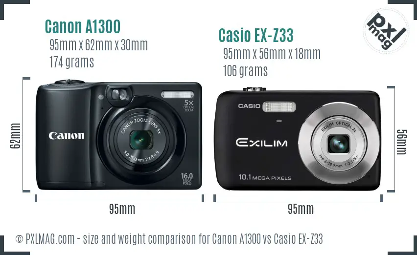 Canon A1300 vs Casio EX-Z33 size comparison