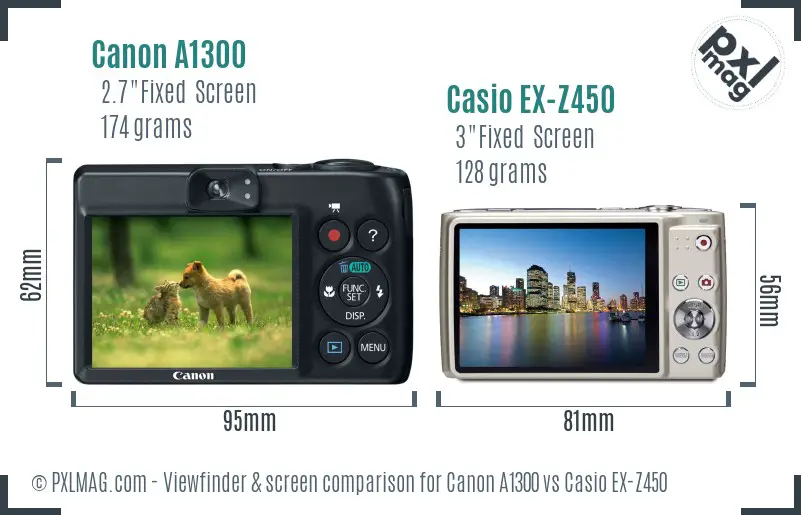 Canon A1300 vs Casio EX-Z450 Screen and Viewfinder comparison