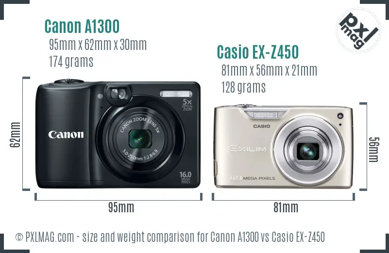 Canon A1300 vs Casio EX-Z450 size comparison