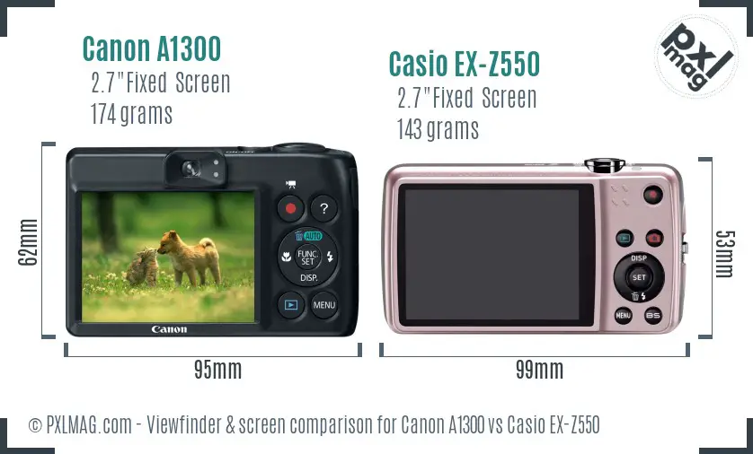 Canon A1300 vs Casio EX-Z550 Screen and Viewfinder comparison