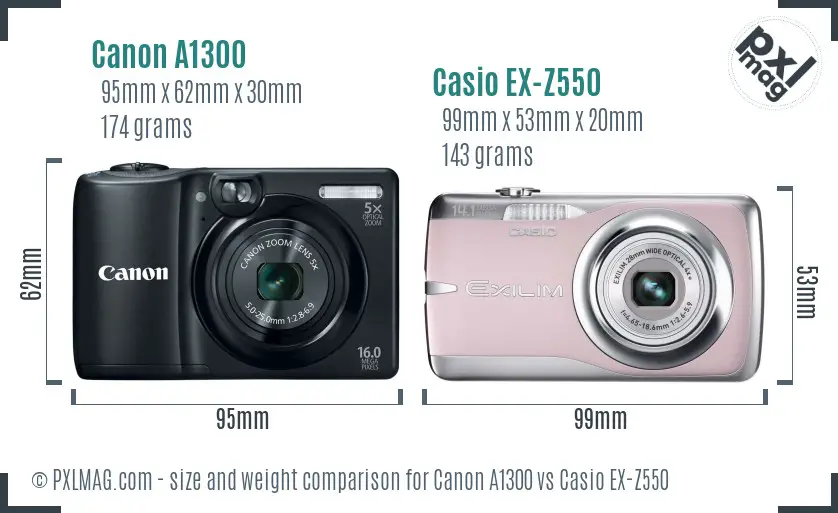 Canon A1300 vs Casio EX-Z550 size comparison