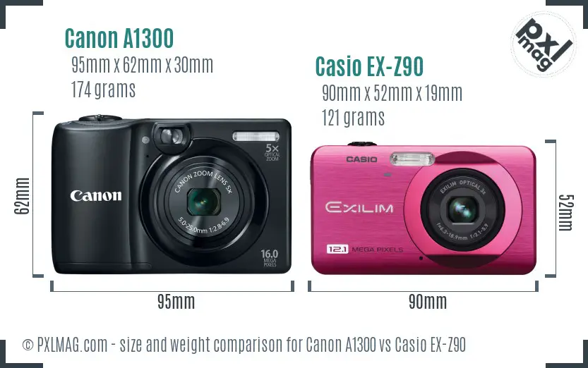 Canon A1300 vs Casio EX-Z90 Size Comparison