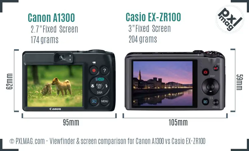 Canon A1300 vs Casio EX-ZR100 Screen and Viewfinder comparison