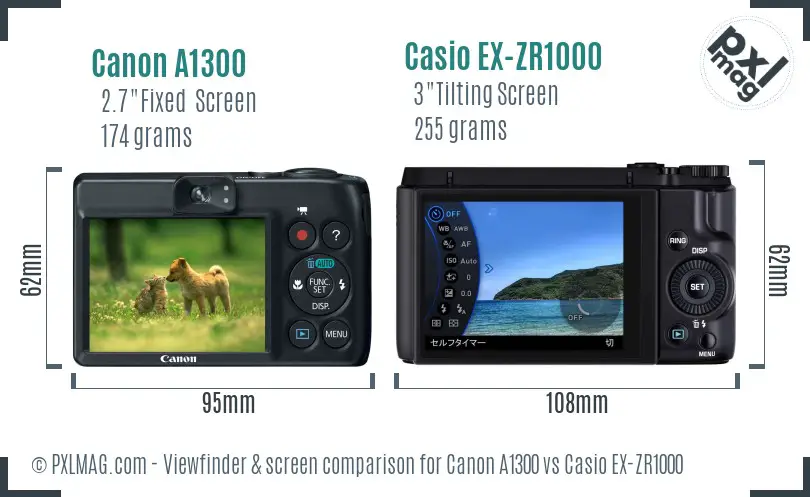 Canon A1300 vs Casio EX-ZR1000 Screen and Viewfinder comparison Canon A1300 vs Casio EX-ZR1000 Screen and Viewfinder comparison