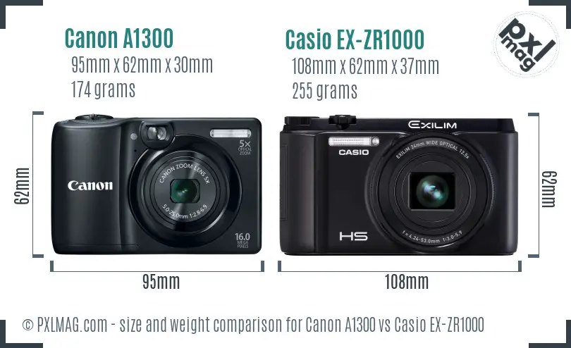 Canon A1300 vs Casio EX-ZR1000 size comparison Canon A1300 vs Casio EX-ZR1000 size comparison