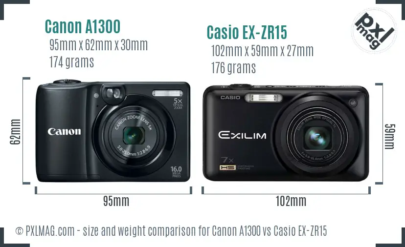 Canon A1300 vs Casio EX-ZR15 size comparison