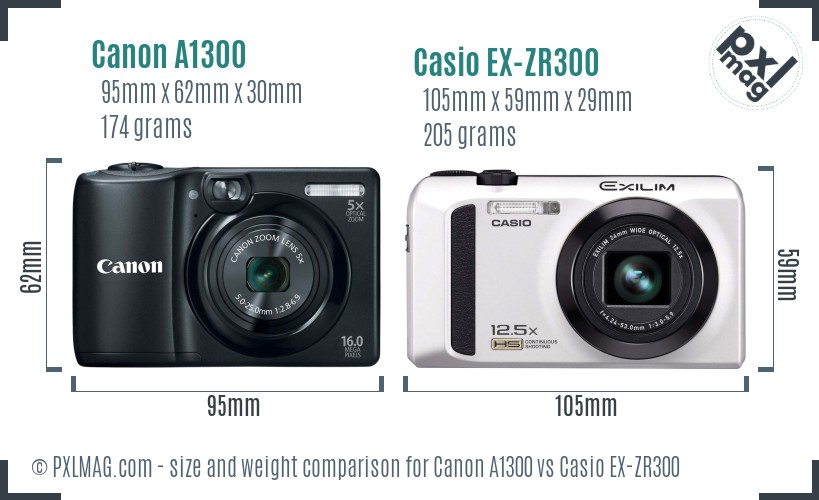 Canon A1300 vs Casio EX-ZR300 size comparison