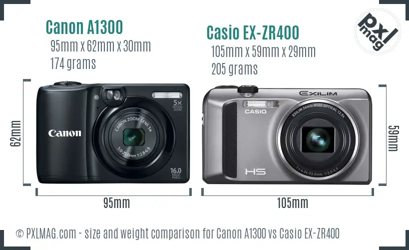 Canon A1300 vs Casio EX-ZR400 size comparison