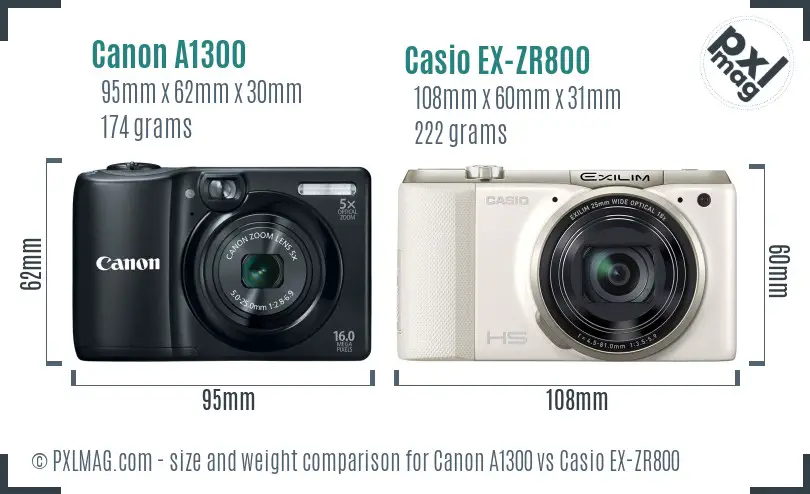 Canon A1300 vs Casio EX-ZR800 size comparison