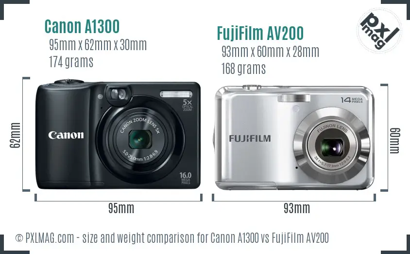 Canon A1300 vs FujiFilm AV200 size comparison