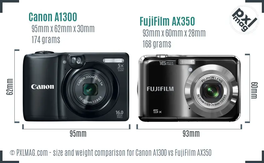 Canon A1300 vs FujiFilm AX350 size comparison Canon A1300 vs FujiFilm AX350 size comparison