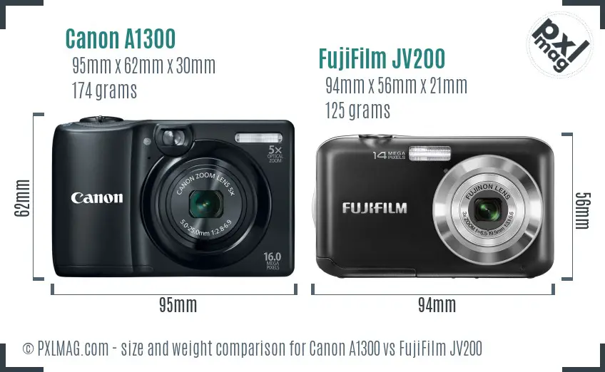 Canon A1300 vs FujiFilm JV200 size comparison