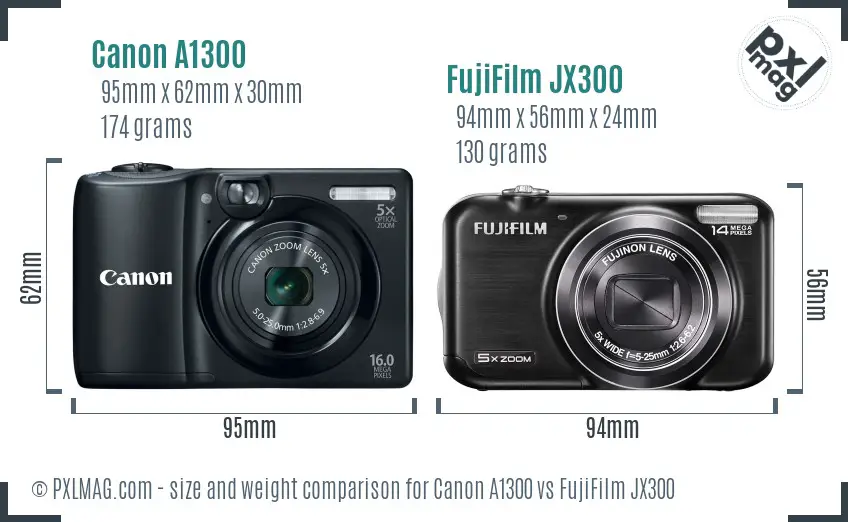 Canon A1300 vs FujiFilm JX300 size comparison Canon A1300 vs FujiFilm JX300 size comparison