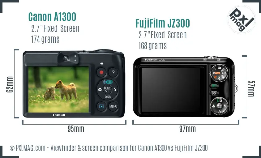 Canon A1300 vs FujiFilm JZ300 Screen and Viewfinder comparison