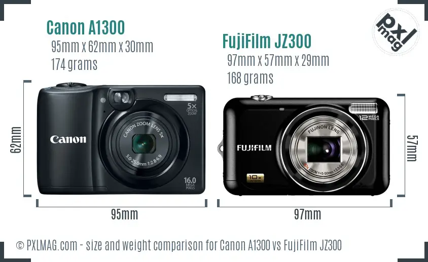 Canon A1300 vs FujiFilm JZ300 size comparison