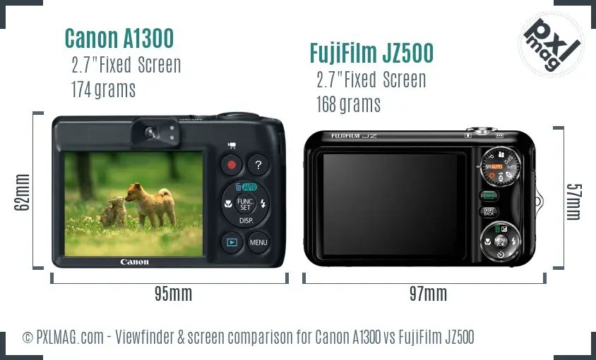 Canon A1300 vs FujiFilm JZ500 Screen and Viewfinder comparison
