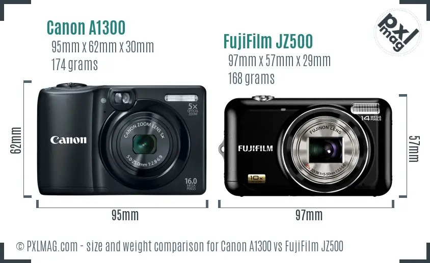 Canon A1300 vs FujiFilm JZ500 size comparison