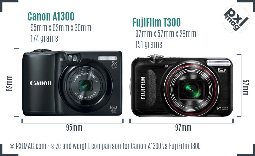 Canon A1300 vs FujiFilm T300 size comparison