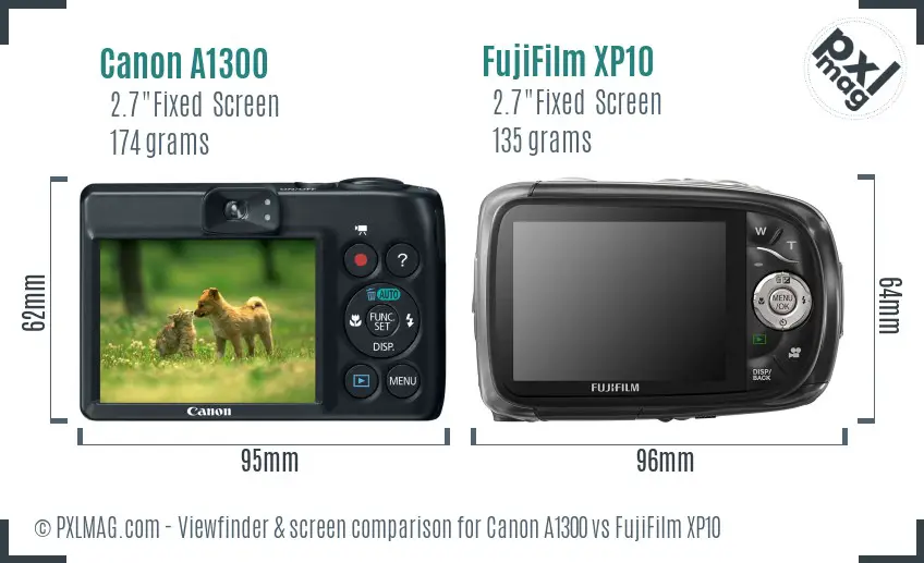 Canon A1300 vs FujiFilm XP10 Screen and Viewfinder comparison