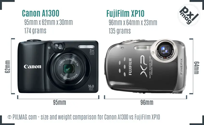 Canon A1300 vs FujiFilm XP10 size comparison