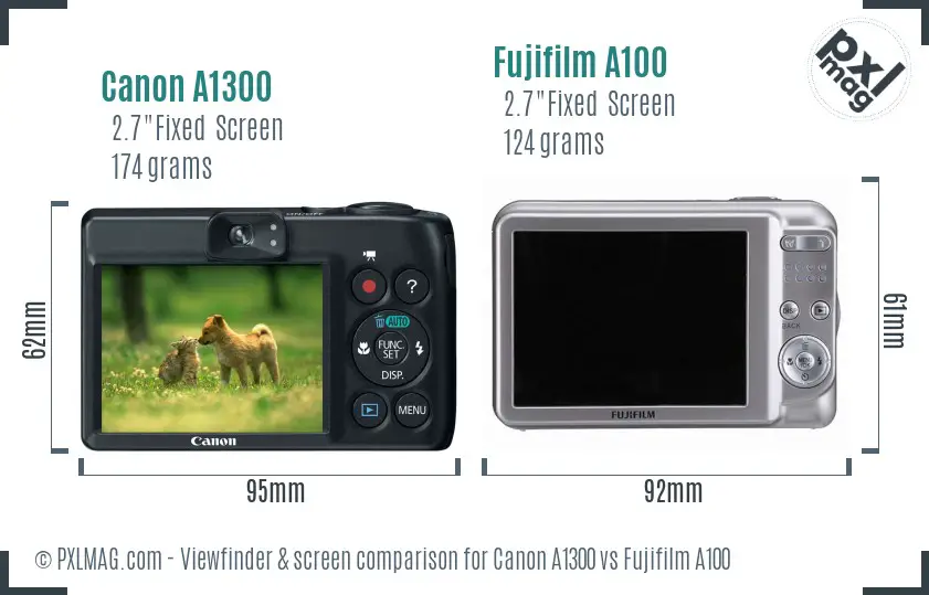 Canon A1300 vs Fujifilm A100 Screen and Viewfinder comparison