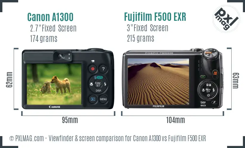 Canon A1300 vs Fujifilm F500 EXR Screen and Viewfinder comparison Canon A1300 vs Fujifilm F500 EXR Screen and Viewfinder comparison