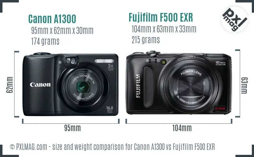 Canon A1300 vs Fujifilm F500 EXR size comparison Canon A1300 vs Fujifilm F500 EXR size comparison