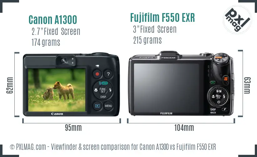 Canon A1300 vs Fujifilm F550 EXR Screen and Viewfinder comparison Canon A1300 vs Fujifilm F550 EXR Screen and Viewfinder comparison