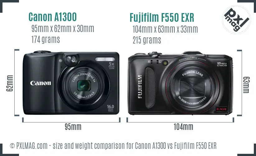 Canon A1300 vs Fujifilm F550 EXR size comparison Canon A1300 vs Fujifilm F550 EXR size comparison