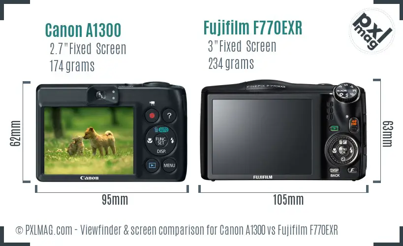 Canon A1300 vs Fujifilm F770EXR Screen and Viewfinder comparison