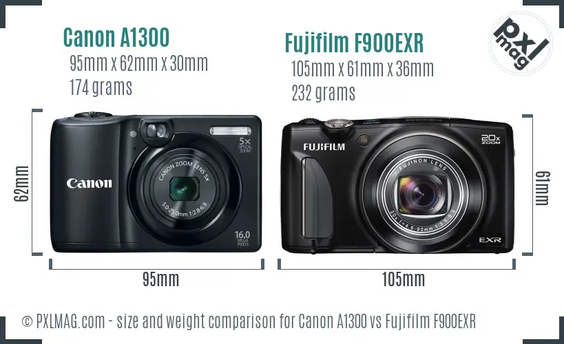 Canon A1300 vs Fujifilm F900EXR size comparison