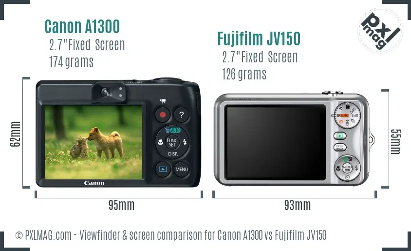 Canon A1300 vs Fujifilm JV150 Screen and Viewfinder comparison