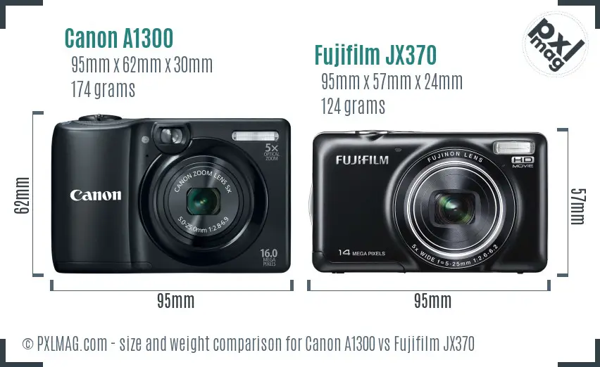 Canon A1300 vs Fujifilm JX370 size comparison