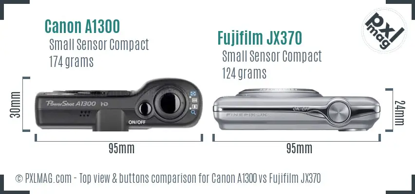 Canon A1300 vs Fujifilm JX370 top view buttons comparison