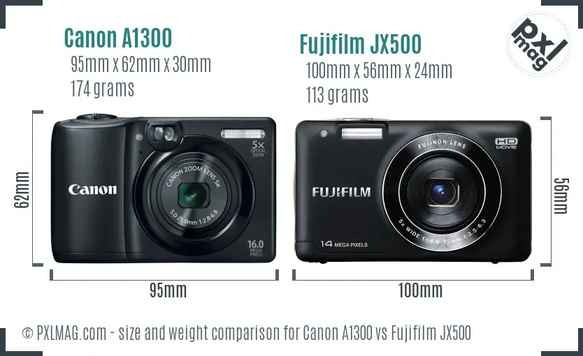 Canon A1300 vs Fujifilm JX500 size comparison