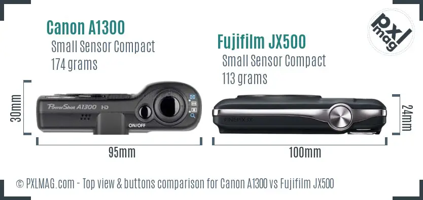 Canon A1300 vs Fujifilm JX500 top view buttons comparison