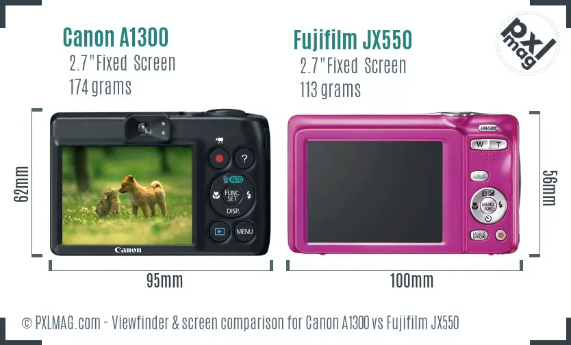 Canon A1300 vs Fujifilm JX550 Screen and Viewfinder comparison