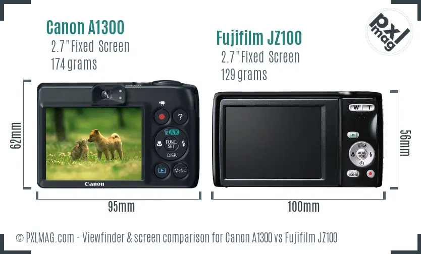 Canon A1300 vs Fujifilm JZ100 Screen and Viewfinder comparison