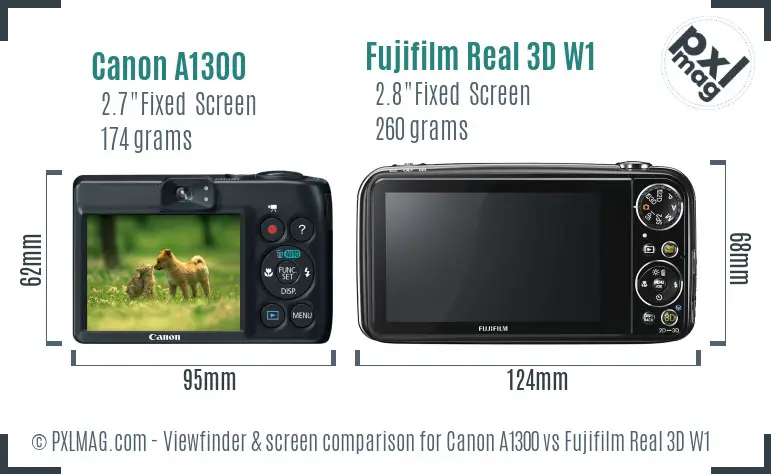 Canon A1300 vs Fujifilm Real 3D W1 Screen and Viewfinder comparison