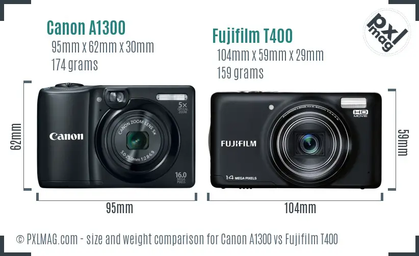 Canon A1300 vs Fujifilm T400 size comparison