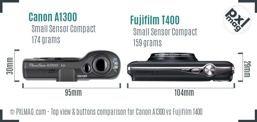 Canon A1300 vs Fujifilm T400 top view buttons comparison