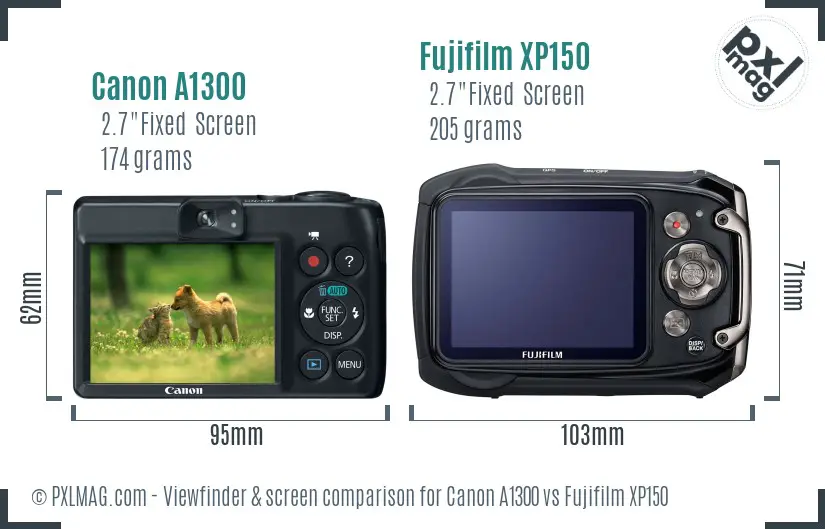 Canon A1300 vs Fujifilm XP150 Screen and Viewfinder comparison