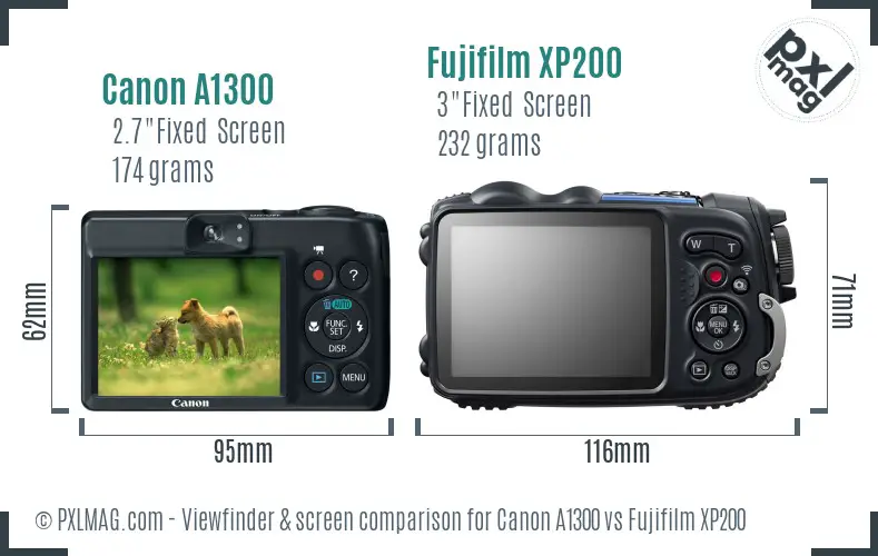 Canon A1300 vs Fujifilm XP200 Screen and Viewfinder comparison Canon A1300 vs Fujifilm XP200 Screen and Viewfinder comparison